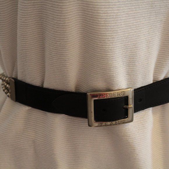 Iceberg Jeans Black Leather-Silver Tone Bead Belt main image 7